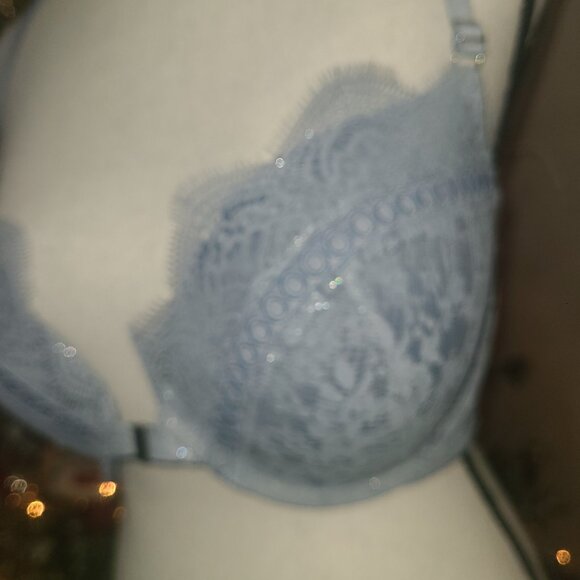 Victoria’s Secret Dream Angels Blue Lace Accent Padded Push Up Bra Size 34DD - Picture 2 of 5